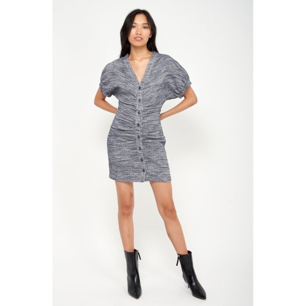 NWT Soft Joie Alora Ruched Button Front Mini Dress Blue Space Dye Size Xs